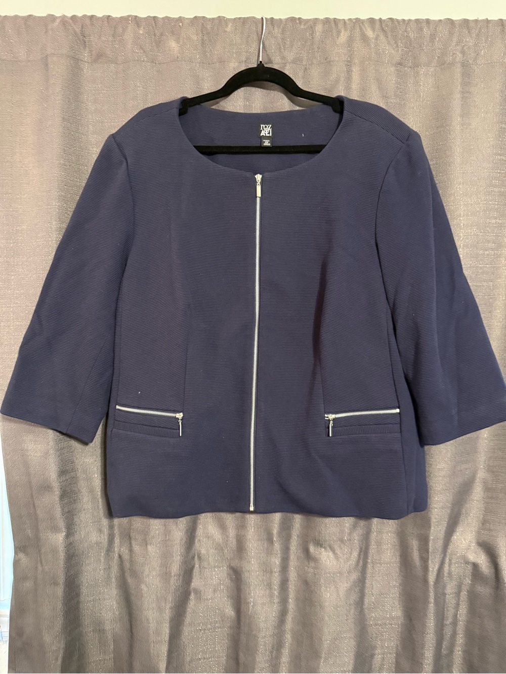 Roz & Ali Navy Zip-Front Cropped Blazer